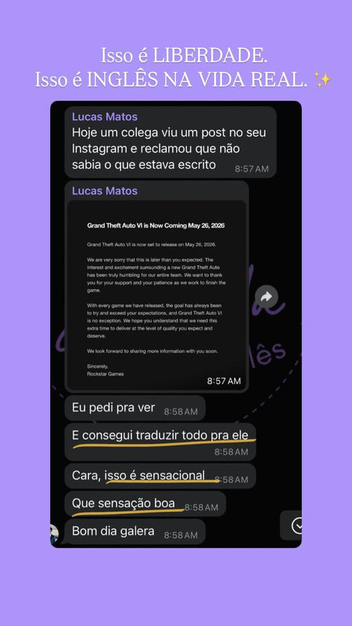 Print: consegui traduzir tudo para um colega — isso é inglês na vida real